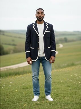Rowing Blazer-Navy-White Trim-Wool Blend-Size XXL